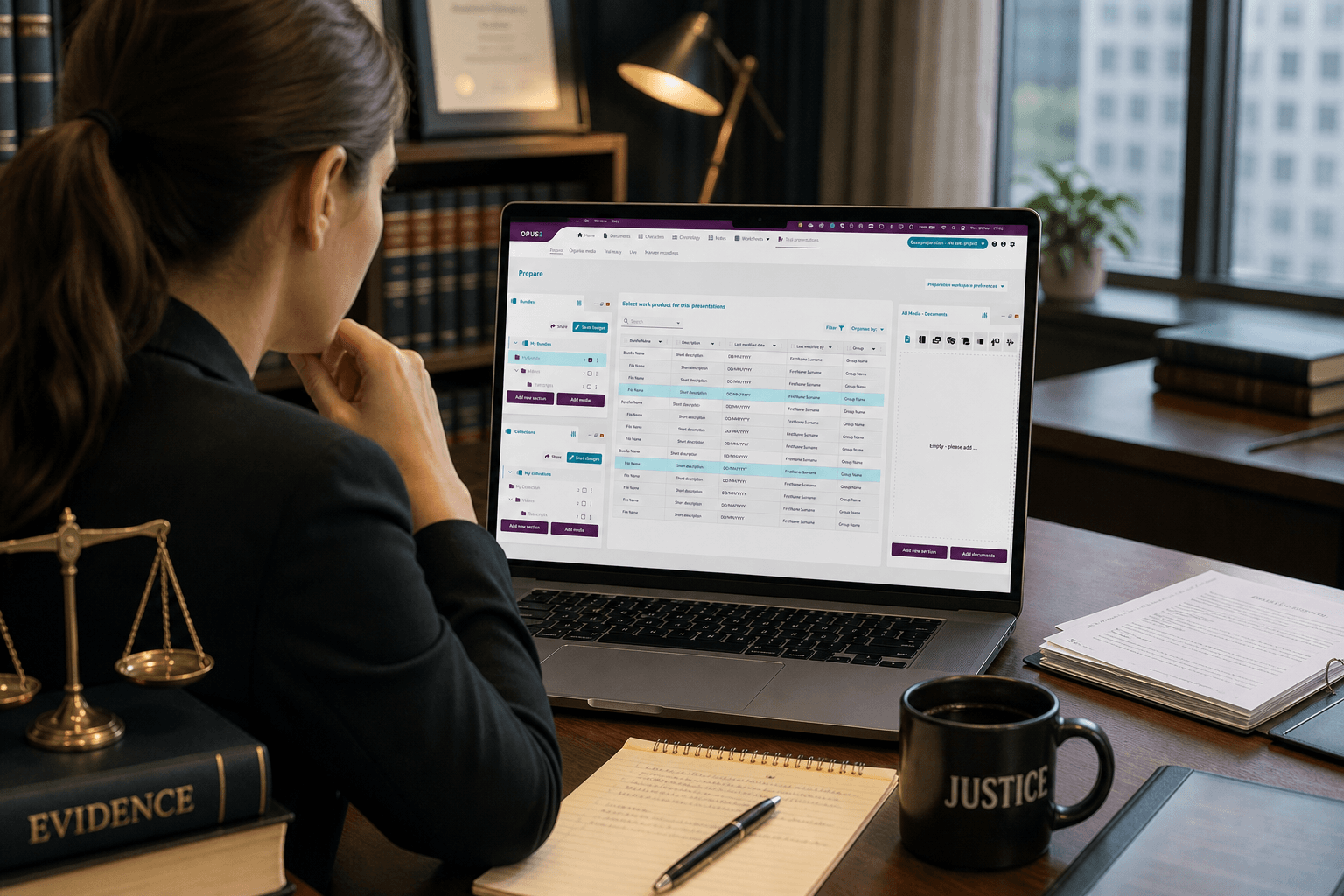 Preparation invoves deep information management, evidence sequencing, annotation, and collaborative organisation — distinct from the needs of live courtroom presentation. It is essential to separate these workflows to reduce cognitive load and improve confidence during high-pressure legal proceedings.